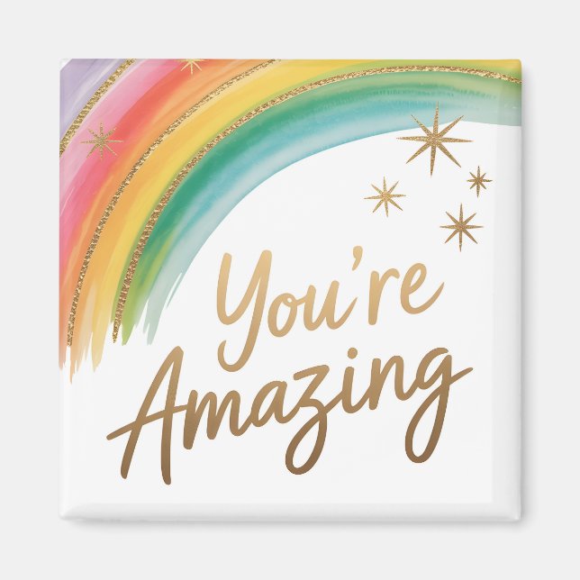 Imã Arco-íris com Glitter Dourado e Texto "Você é Incr (Frente)