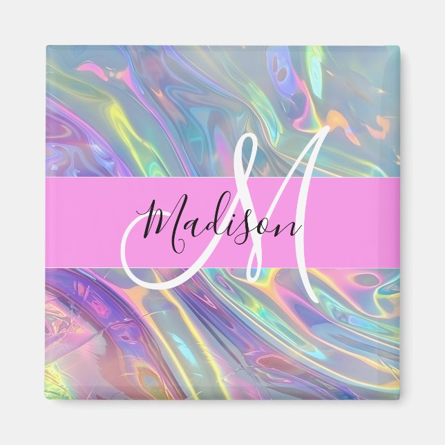 Imã Arco-íris Glamour Holográfico Iridescente Monogram (Frente)