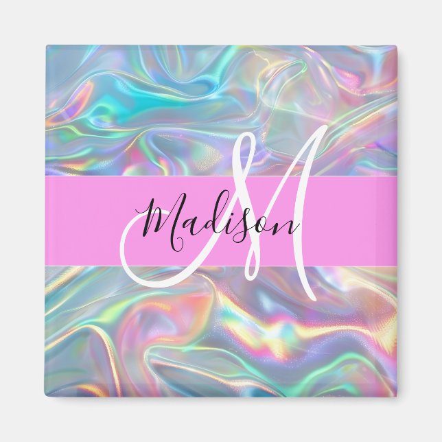 Imã Arco-íris Glamour Holográfico Iridescente Monogram (Frente)