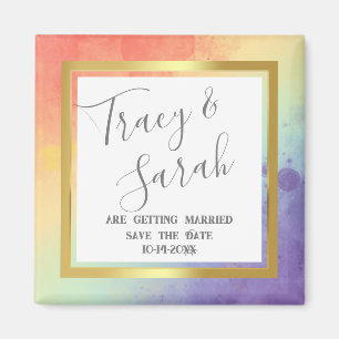 Imã Arco-íris Orgulho Moldura Dourada Casamento Salve