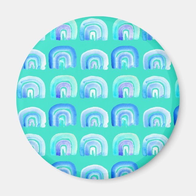 Imã Arco-íris retrô azul Pastel (Frente)