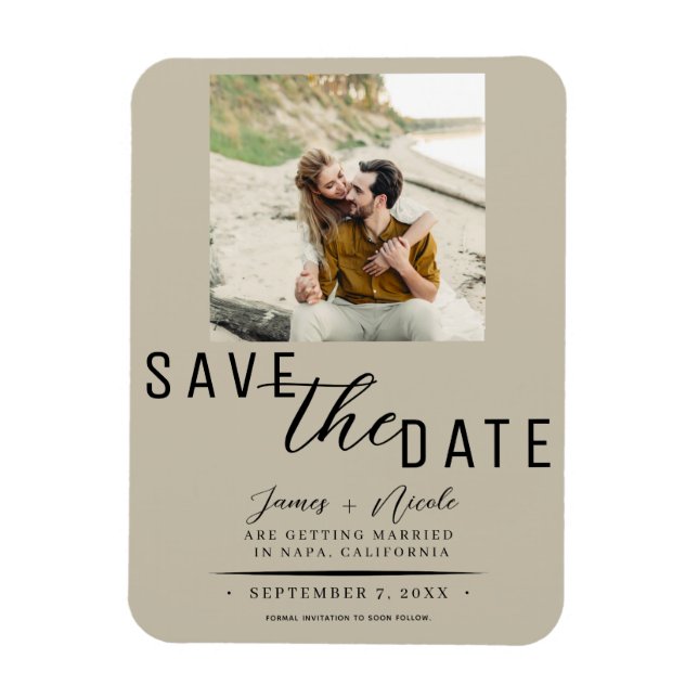 Ímã Areia Bege Salve a Data Foto Casamento (Vertical)