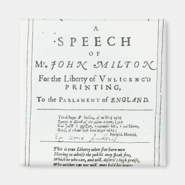 Imã Areopagítica é discurso de John Milton (Frente)