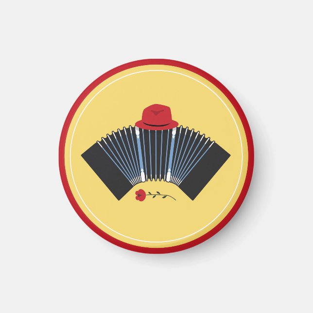 Imã Argentine Tango Bandoneon Fedora and Red Rose (Frente)