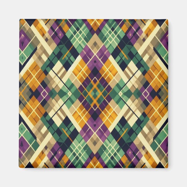 Imã Argyle Mardi Gras verde-roxo amarelo (Frente)