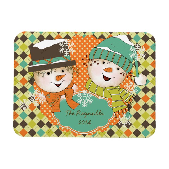 Ímã Argyle Snowmen Foliday 2 Flexi Magnet Personalizad (Horizontal)