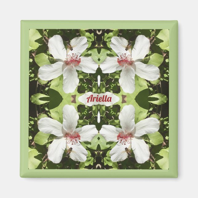 Imã ARIELLA ~ PÁSCOA ~ Flores White Hibiscus ~ (Frente)