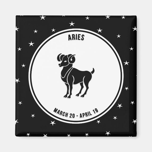 Imã Aries Sinal Zodiac, Imagem Preta e Branca (Frente)