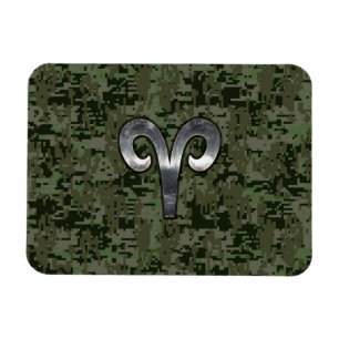 Ímã Aries Sinal Zodiac na Camo Digital Verde Woodland