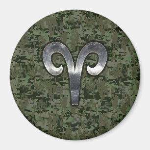 Imã Aries Sinal Zodiac na Camo Digital Verde Woodland