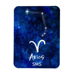 Ímã Aries Zodiac Constelação Blue Galaxy Monograma