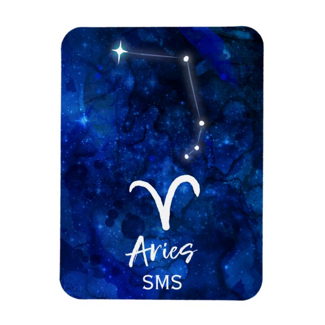 Ímã Aries Zodiac Constelação Blue Galaxy Monograma (Vertical)