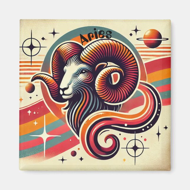 Imã Aries Zodiac Magnet Colorida Estilo Retroativo (Frente)