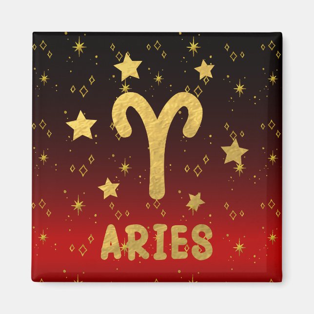 Imã Aries Zodiac Red e Dourado Magnet (Frente)