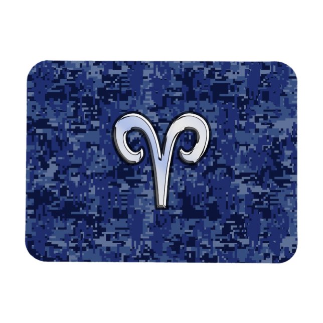 Ímã Aries Zodiac - Sinal no Marinho Blue Digital Camo (Horizontal)
