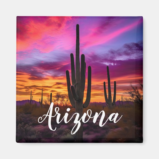 Imã Arizona Saguaro Cactus Southwestern Desert Sunset (Frente)