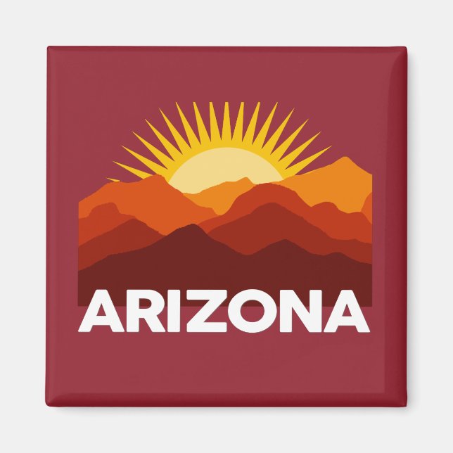 Imã Arizona Vintage Retro Sunset Mountain Red (Frente)