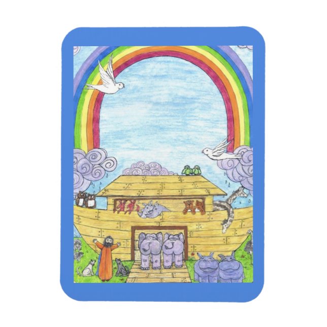 Ímã Ark Watercolor Rainbow Animal Elephant de Noah (Vertical)