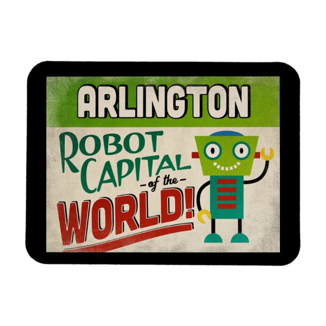 Ímã Arlington Texas Robot - Funny Vintage (Horizontal)