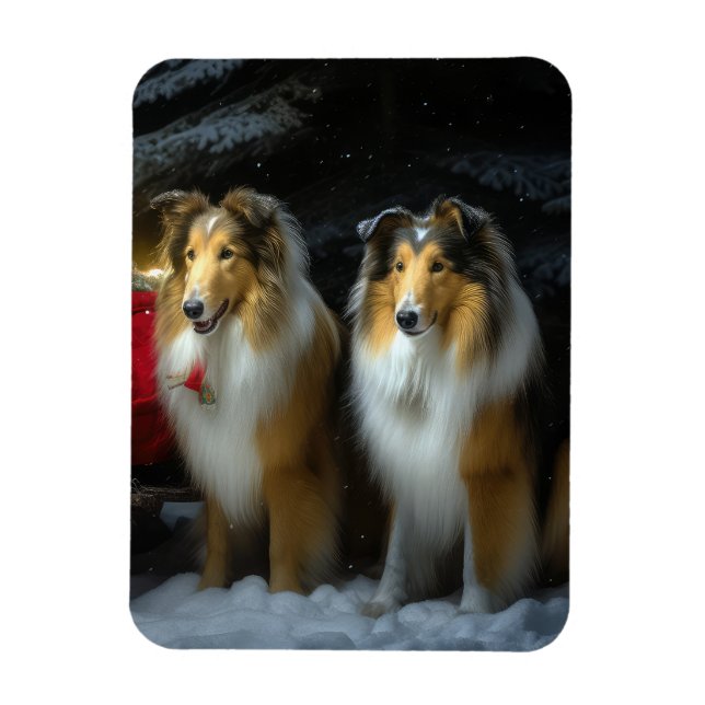 Ímã Arranjo de Natal de Collie Snowy Sleigh (Vertical)