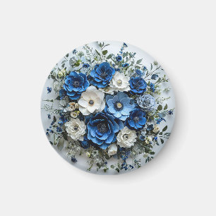 Imã Arranjo Floral Azul e Branco Lindo