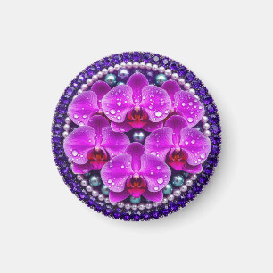 Imã Arranjo Floral de Orquídea Roxa Circular