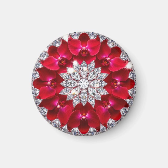 Imã Arranjo Floral Elegante com Orquídeas Vermelhas (Frente)
