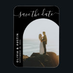 Ímã Arranjo Moderno Elegante Guardar A Data<br><div class="desc">Casamento moderno elegante salve o ímã de data com seus detalhes personalizados e fotos personalizadas. Apresenta tipografia de escrita minimalista e design simples moderna.</div>