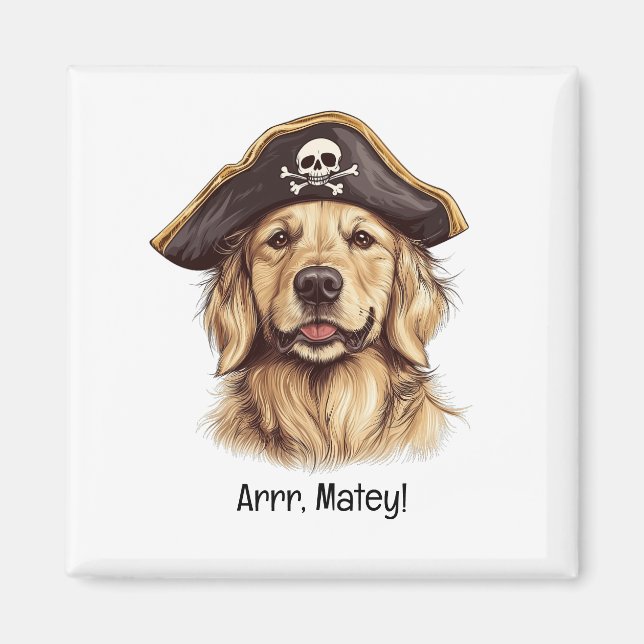 Imã Arrr Matey Pirate Ouro Retriever Dog Skull (Frente)