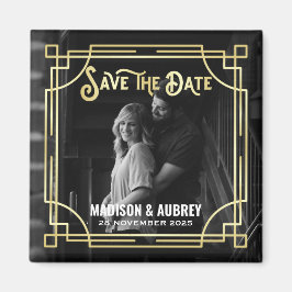 Imã Art Deco Add Your Photo Elegant Dourado Save the D