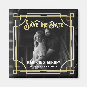 Imã Art Deco Add Your Photo Elegant Dourado Save the D