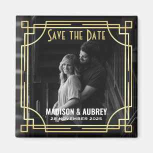 Imã Art Deco Add Your Photo Save the Date Dourado Gats