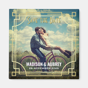 Imã Art Deco Add Your Photo Save the Date Dourado Gats