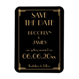 Ímã Art Deco Black Weding The Date Magnet