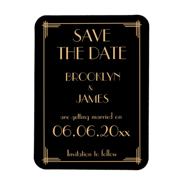 Ímã Art Deco Black Weding The Date Magnet (Vertical)