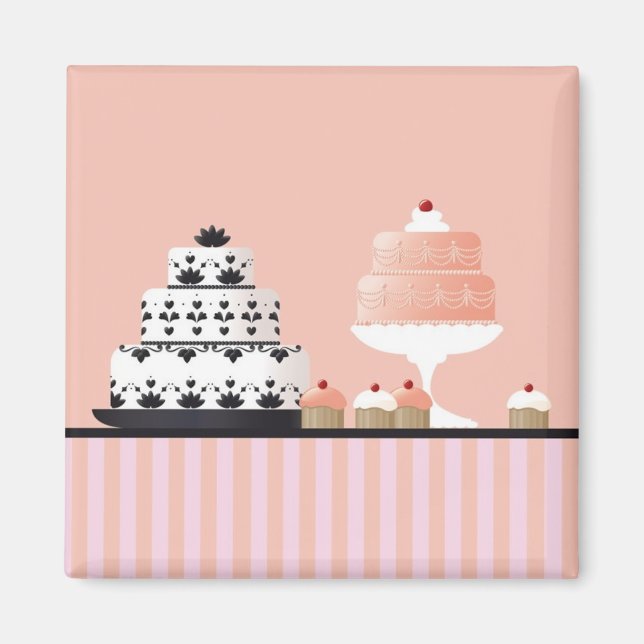Imã Art Deco Cakes em Tablecloth Striped (Frente)