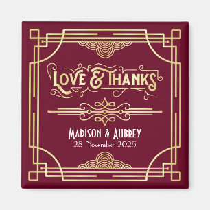 Imã Art Deco Casamento Amor e Obrigados Dourado Favor
