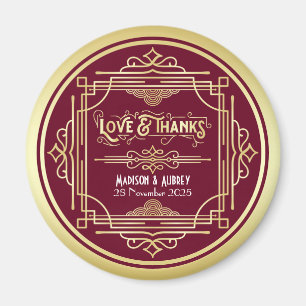 Imã Art Deco Casamento Amor e Obrigados Dourado Favor 