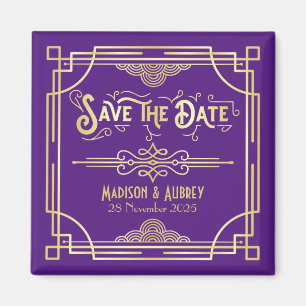 Imã Art Deco Casamento Elegante Dourado Roxo Salve a D