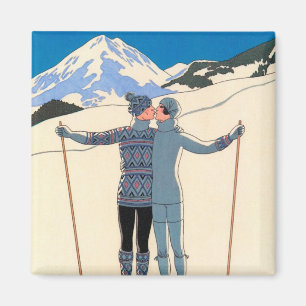 Imã Art deco do vintage, amantes na neve por George