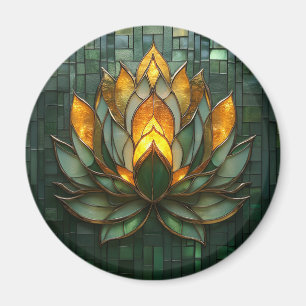 Imã Art Deco Dourado Lotus Green Tilework Impressão