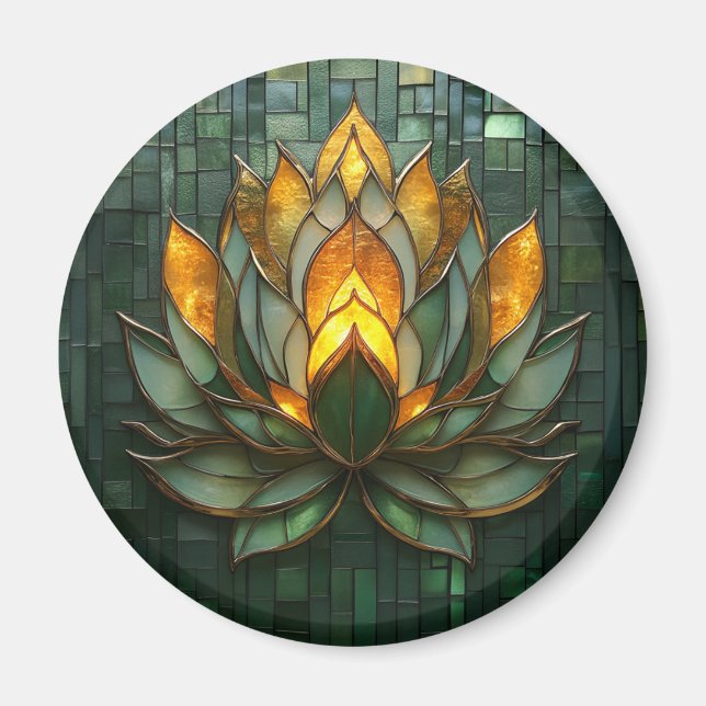 Imã Art Deco Dourado Lotus Green Tilework Impressão (Frente)