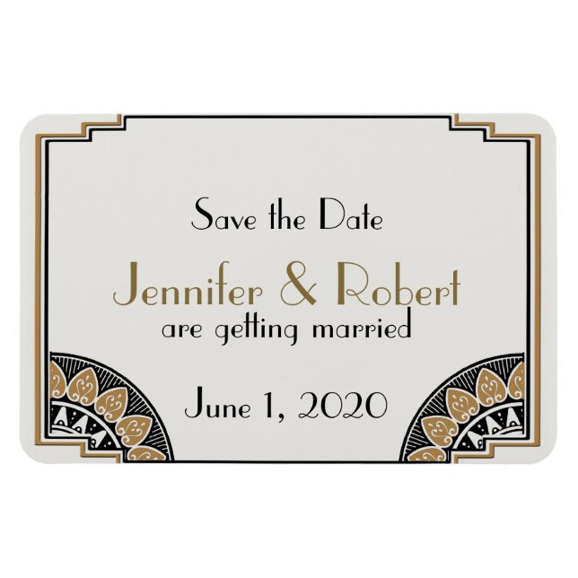 Ímã Art Deco Dourado Posh Wedh Save the Date (Horizontal)