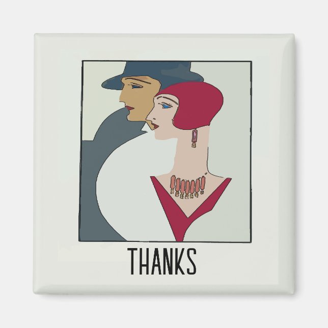 Imã Art Deco Faces, adicionar texto Magnet (Frente)