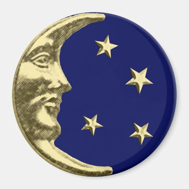 Imã Art Deco Moon and Stars - Azul Marinho e Dourado (Frente)