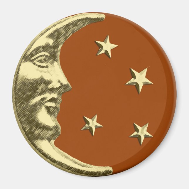 Imã Art Deco Moon and Stars - Castanho e Dourado (Frente)