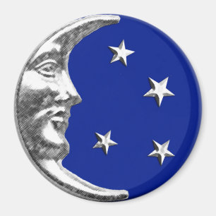 Imã Art Deco Moon and Stars - Cobalt Blue e Prata