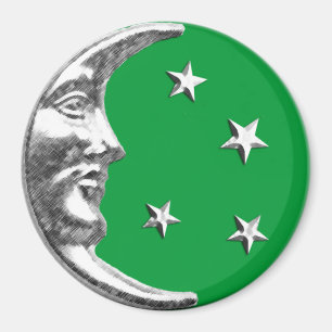 Imã Art Deco Moon and Stars - Jade Green e Silver