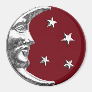 Imã Art Deco Moon and Stars - Vermelho escuro e Prata