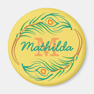 Imã Art Deco Pacock Feather Monograma